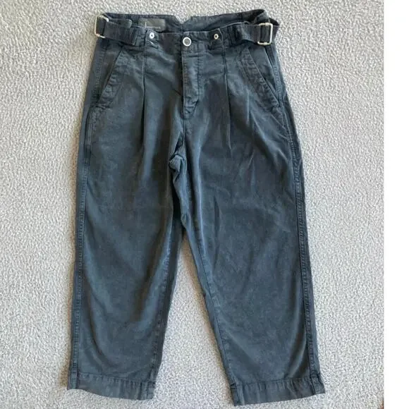 Anthropologie Pants 27P Crop Button Fly Gray Straight Leg Pleated Retro 80s 27 - Picture 1 of 16